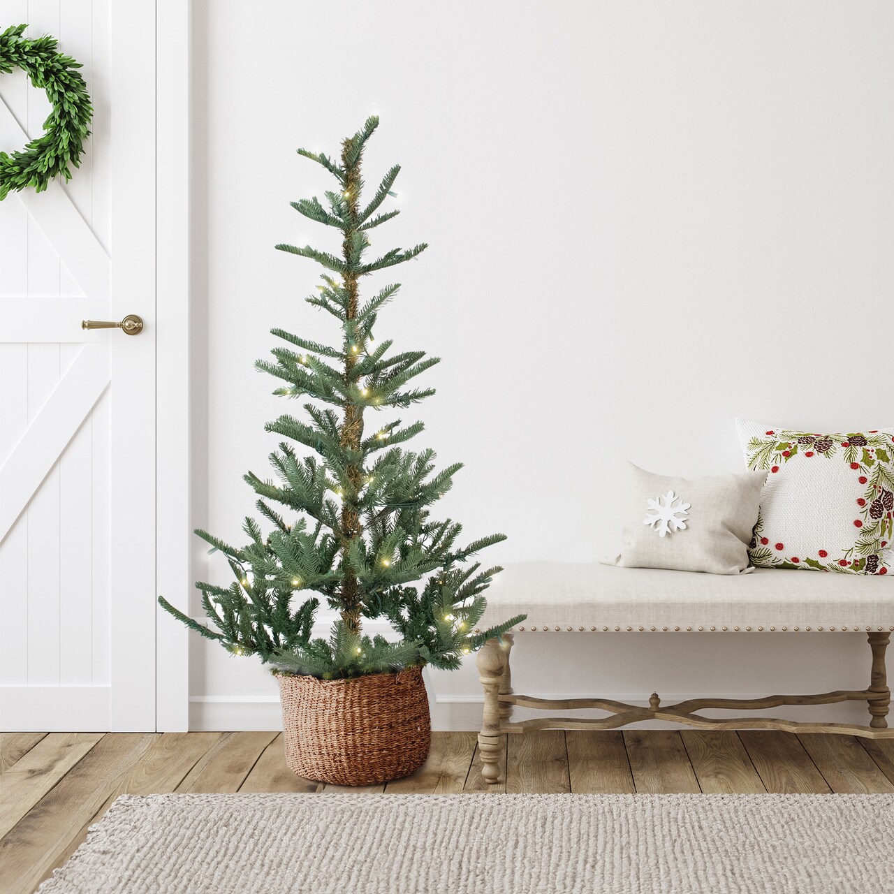 Northlight Real Touch™️ Pre-Lit Slim Nordmann Artificial Christmas Tree - 4.5' - Warm Clear LED Lights